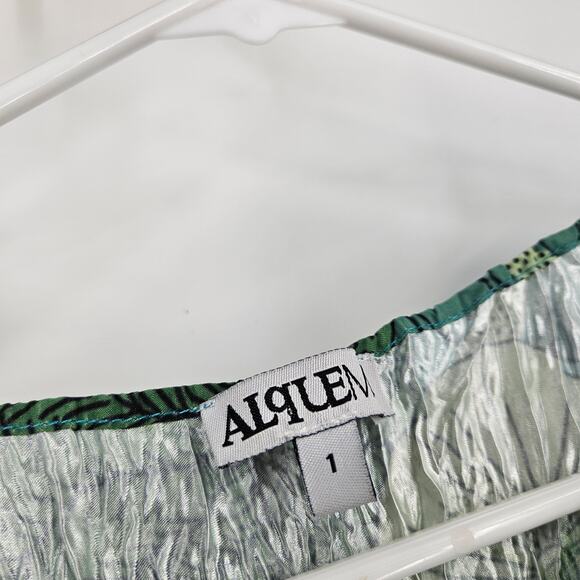 Alquema A-Line Dress Green Blue Floral Pleated Sleeveless Fit & Flare Mini US 6 - Picture 4 of 6